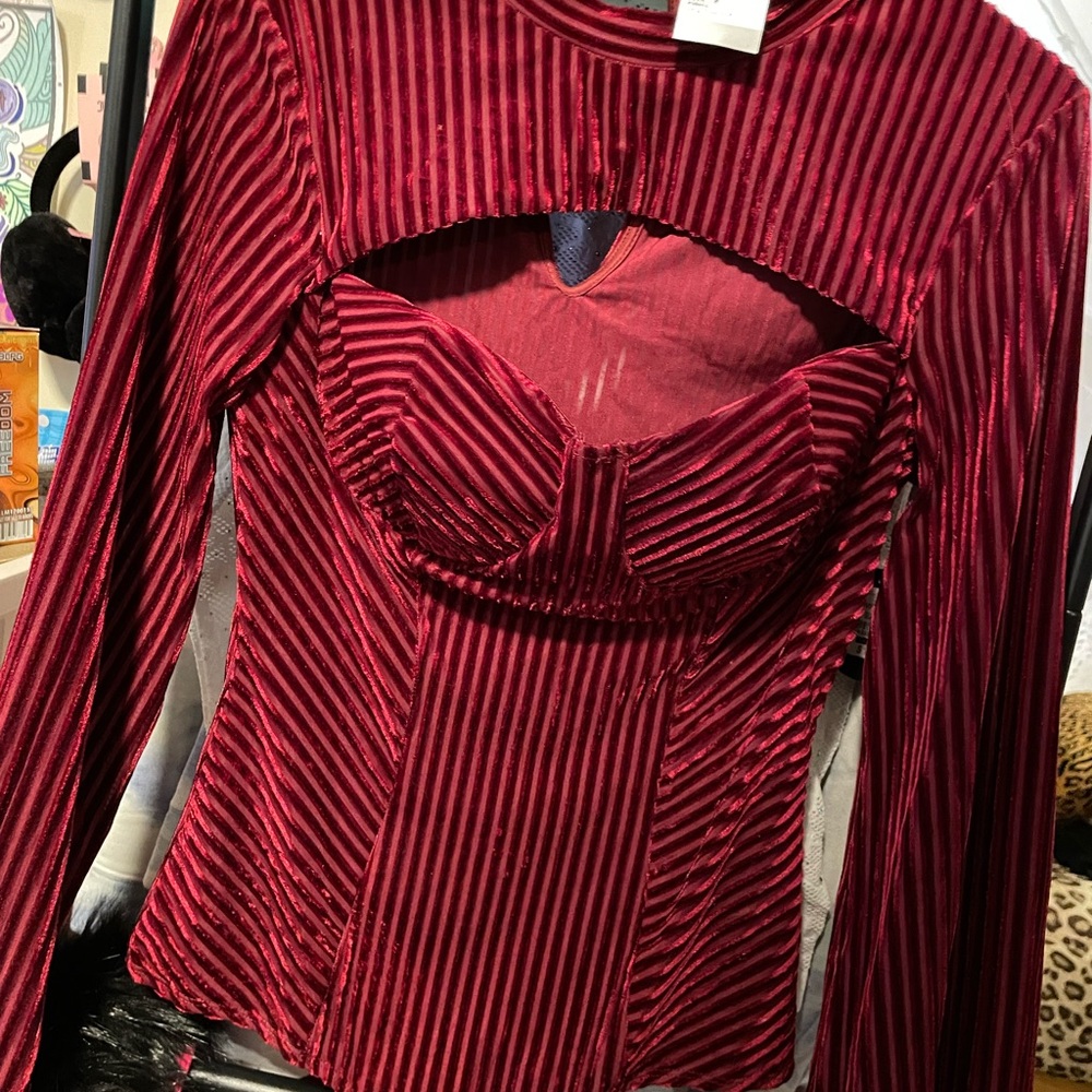 Elegant Red Velvet Women's Top
